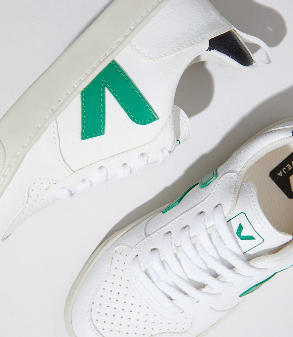 Veja V-10 Laces Cwl Emeraude Vegan Kids Valkoinen Mustat | PFIER75920
